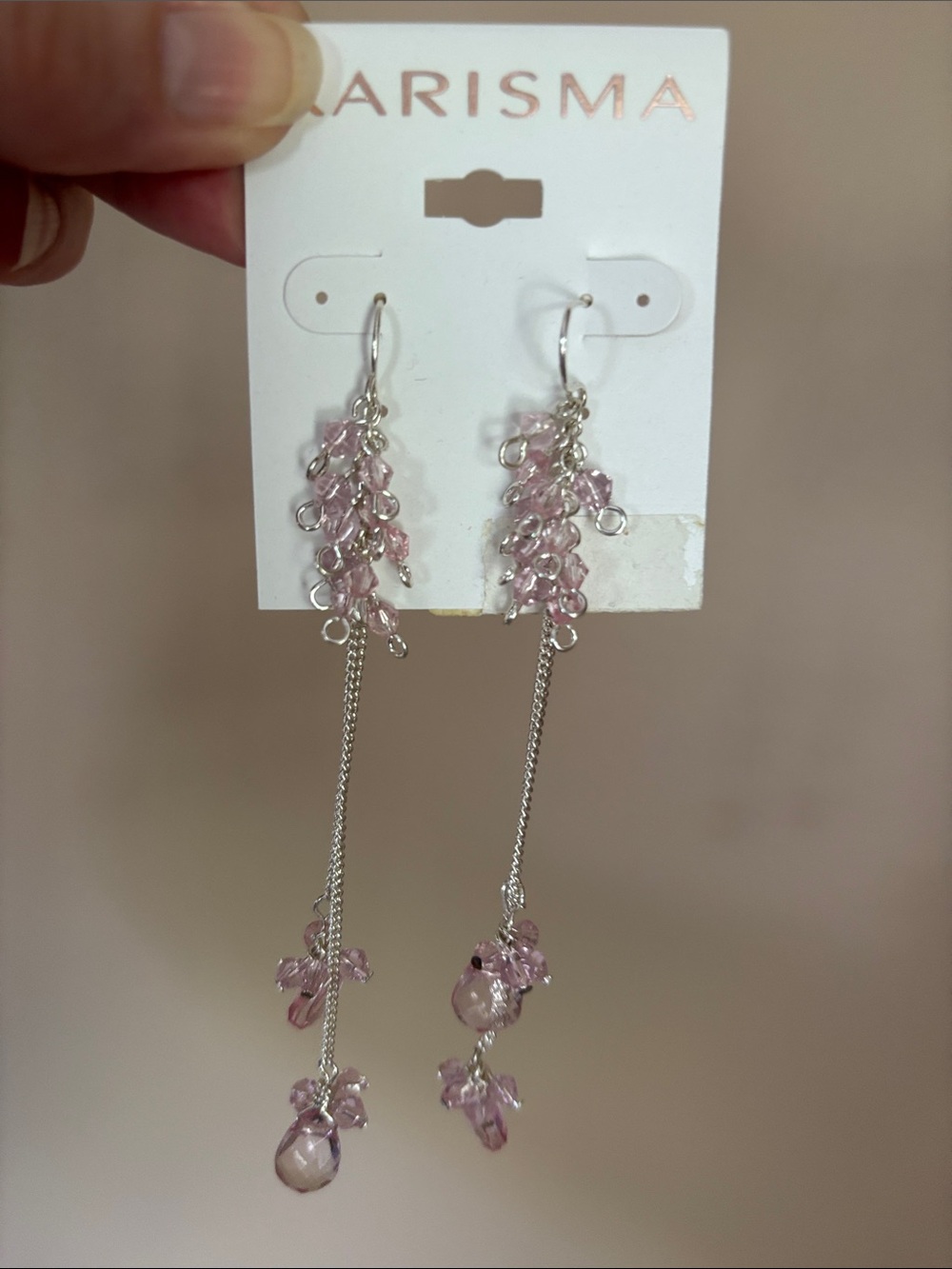 NWT Silver Tone and Pink Drop Earrings